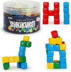 Colorful fidget cube toys with 'Stickikubes' container and letter 'H' and number '40' structures.