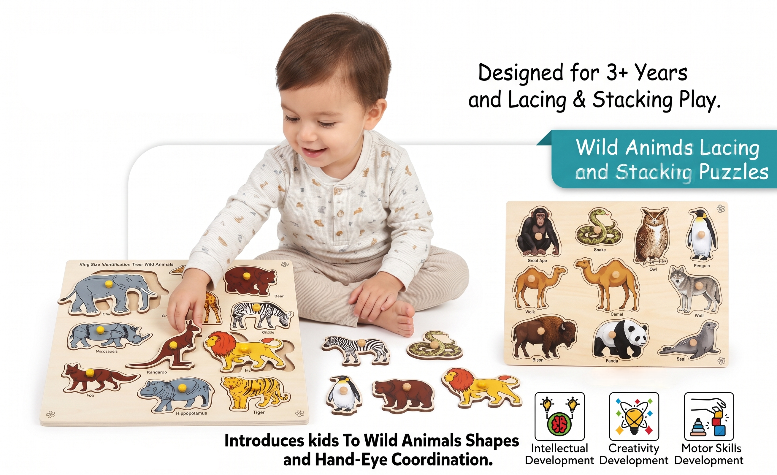 Wild Animals Lacing & Stacking Puzzles