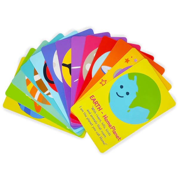 Set of colorful children's flashcards with various illustrations on a white background