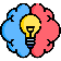 Illustration of a brain with a light bulb inside, divided into blue and red halves.