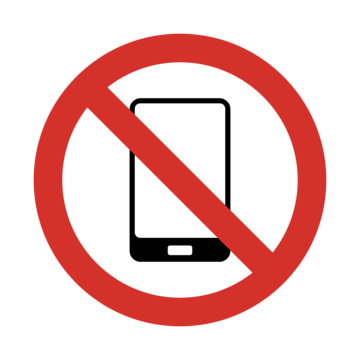 Prohibition sign with a smartphone inside a red circle on a black background