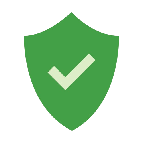 Green shield icon with a white check mark on a white background